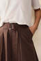 Lyocell Cotton Blend Belted Midi Skirt - Brown, 42 - 4