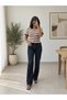 Women's Polo Neck Striped Buttoned Short Sleeve Ruffle Detailed Knitwear Blouse - 3