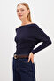 Bat Sleeve Boat Neck Gathered Modal Blouse - 4