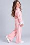 Girl's Collar Zippered Spanish Sleeves and Ruffles Loose Cut Pink Tracksuit Set - 2