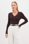 Lace V-Neck Long Sleeve Snap-On Bodysuit - 3