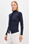 Pleated Front Stand Collar Shirt with Draped Sides - 5