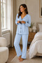 Women's Baby Blue Cotton Pajama Set Long Sleeve Bowknot Comfortable Home Wear Set - 4