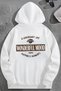 Unisex 3 Thread Cotton White Wonderfulmood Print Loose Fit Sweatshirt Hoodie
