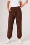 Relaxed Fit Double Pocket Jogger Draped Elastic Leg Brown Women's Sweatpants