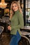 Women's Long Sleeve Italian Turtleneck Long Hair Braided Woven Detailed Ribbed Side Slit Stylish Casual Khaki Knitwear Sweater - 6