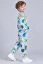 Baby Boy Crew Neck Elasticized Ankles Monkey and Lion Printed Blue Pajama Set - 4