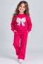 Girl's Fuchsia Tracksuit Set with Ribbon and Pearl Detailed Cuffs