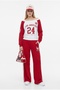 Women's Stone Boat Neck Sweatshirt with Striped Bottoms Red Bottom Top Set - 3