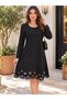 Timeless Elegance - Women's Long Sleeve Crew Neck Floral Laser Cut Hem Detail A-Line Stylish Dress - 2