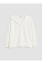 Ecru Sailor Collar Women's Sweatshirt with Tie at the Waist - 5