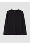 Black Crew Neck Long Sleeve Combed Cotton Men's T-Shirt - 4