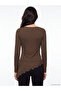 Brown Lace Detailed Asymmetrical Cut Blouse - 4