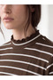 Ecru Mock Neck striped women's bodysuit - 3
