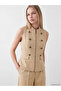 Beige Hakim Collar Women's Classic Vest