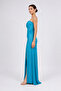 Women's Strapless Draped Detailed Evening Dress 8577 Petrol - 3