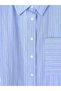 Blue Striped Oversize Women's Shirt with Pockets - 6