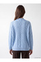 Blue Stand Collar Patterned Women's Knitwear Tunic - 4