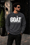 Men's Goat God over All Things Typographic Print Crew Neck Casual Regular Fit Sweatshirt
