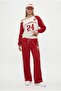 Women's Stone Boat Neck Sweatshirt with Striped Bottoms Red Bottom Top Set - 2