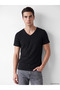 Black V-Neck Short Sleeve Men's Undershirt