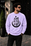 Men's Göktürkçe Turkish Written and Wolf Printed Crew Neck Casual Regular Fit Sweatshirt