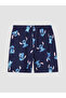 Navy Blue Stitch Printed Women's Shorts Pajama Bottoms - 2
