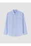 Blue Striped Oversize Women's Shirt with Pockets - 5