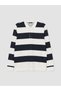 Navy Blue Polo Collar Color Blocked Men's Sweatshirt - 4
