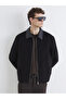 Black Regular Fit Shirt Collar Velvet Men's Jacket