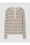 Brown Crew Neck Striped Women's Bodysuit - 5