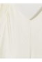 Ecru V-Neck Balloon Sleeve Flared Evening Dress - 2