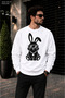 Men's Cool Bunny Rabbit Printed Crew Neck Casual Regular Fit Sweatshirt with Glasses