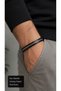 Ternavo Silverstitch Black Leather Men's Bracelet - Silver Tone Chain Stripe