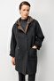 Hooded Woolen Coat with Pocket Bag and Hood Anthracite