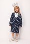 Navy Blue Star Patterned Long Sleeve Girls' Gabardine Dress - Poppy