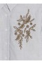 Striped Women's Shirt with Collar Embroidery Detail - 4