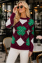Women's Round Neck Long Sleeve Lycra Soft Clover Patterned Contrast Color Detailed Casual Comfortable Burgundy Knitwear Sweater - 2
