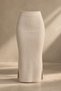 Women's Ecru Ribbed Knitwear Midi Skirt High Waist Elastic Double Side Slit Pencil Skirt - 2
