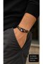 Salveri Talism Brown Leather Men's Bracelet - Patterned with Evil Eye Beads