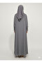 Steel Grey Layered Farasha Abaya | Rizqé Silver Vine Hand-Embellishment with Sheer Chiffon Double Sleeves - 4