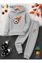 Flame Football Ball Printed Thick Winter Hooded Bottom/Top Children's Tracksuit Set (Pockets on the Bottom of the Tracksuit)