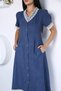 Navy Blue Gülseli Women's Full-Length Dress with Snap Fasteners and Guipure Detail and Pockets - 3