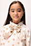 Beige Star Patterned Girl's Gabardine Dress - Poppy - 3