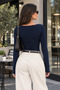 Women's Boat Neck Long Sleeve Cotton Lycra T-Shirt - 2