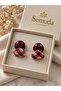 Women's Heart-Shaped Burgundy Earrings - 2