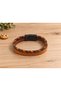 Orvesso Embertrail Light Brown Leather Men's Bracelet - Orange Black Weave - 3