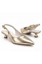 Women's Gold Crinkled Patent Leather Detailed Low Heel Shoes - 3