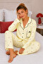 Reported Viscose Buttoned Overlocked Long Sleeve Patterned Pajama Set