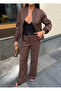 Women's Brown Bomber Jacket and Pants Two-Piece Set - 6